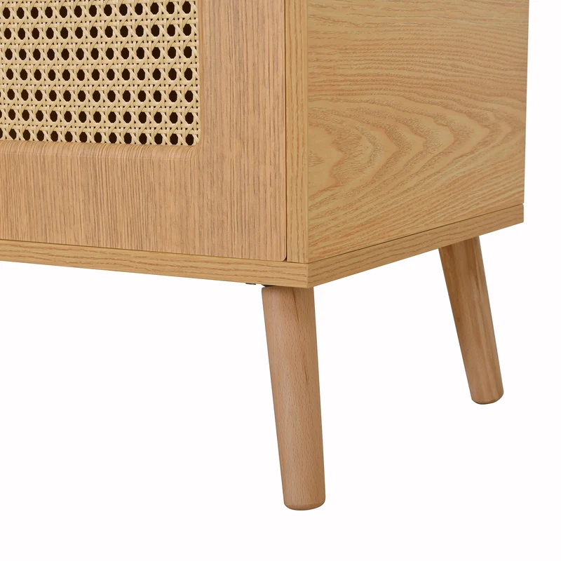 Meuble à chaussures effet bois en rotin coussin gris 95,5x35x80,5cm RIFTVALTHYNOR