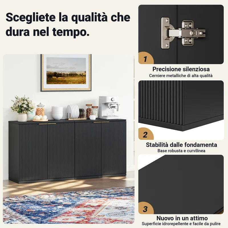 Buffet noir 2 portes façade texturée et détails dorés 60x30x70 cm VERTEXKRYOSYNATH