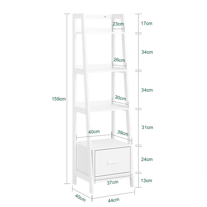 SoBuy FRG116-K-W Bibliothèque Étagère style échelle de 4 niveaux et 1 tiroir