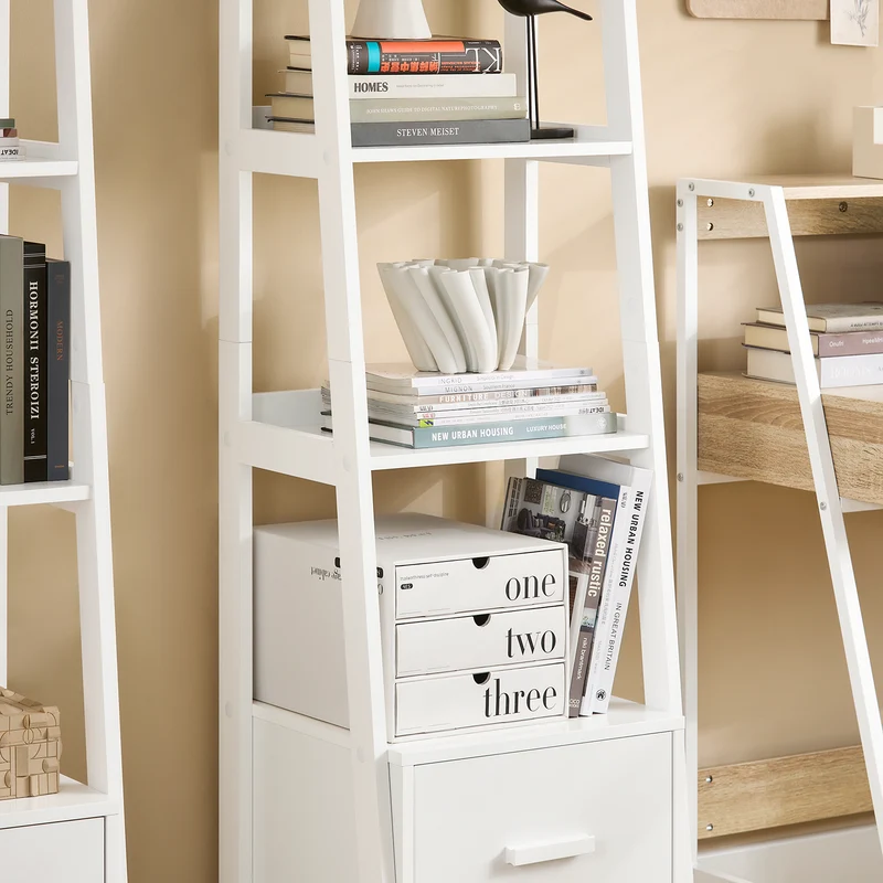 SoBuy FRG116-K-W Bibliothèque Étagère style échelle de 4 niveaux et 1 tiroir