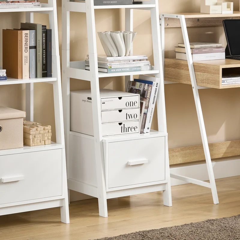SoBuy FRG116-K-W Bibliothèque Étagère style échelle de 4 niveaux et 1 tiroir