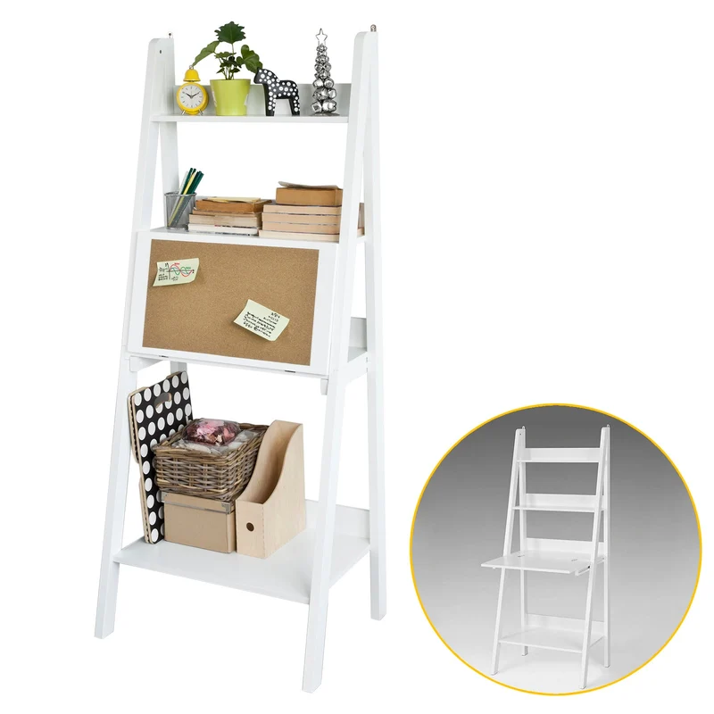 SoBuy FRG115-W Bureau Table étagère murale style échelle de 3 tablettes, 1 Memo Board