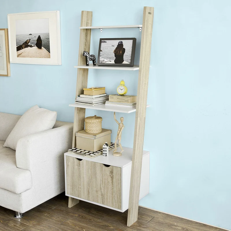 SoBuy FRG110-WN Bibliothèque Étagère de Rangement 4 étagères avec 1 armoire modern