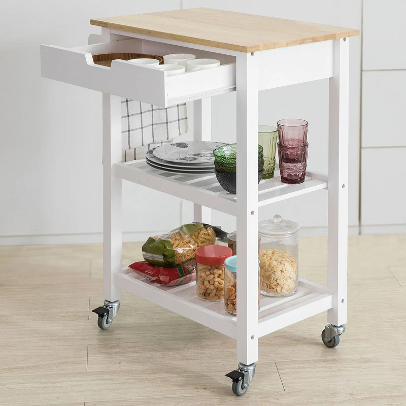 SoBuy FKW66-WN Chariot de Service Desserte à roulettes Table Roulante Cuisine avec 2 Étagères