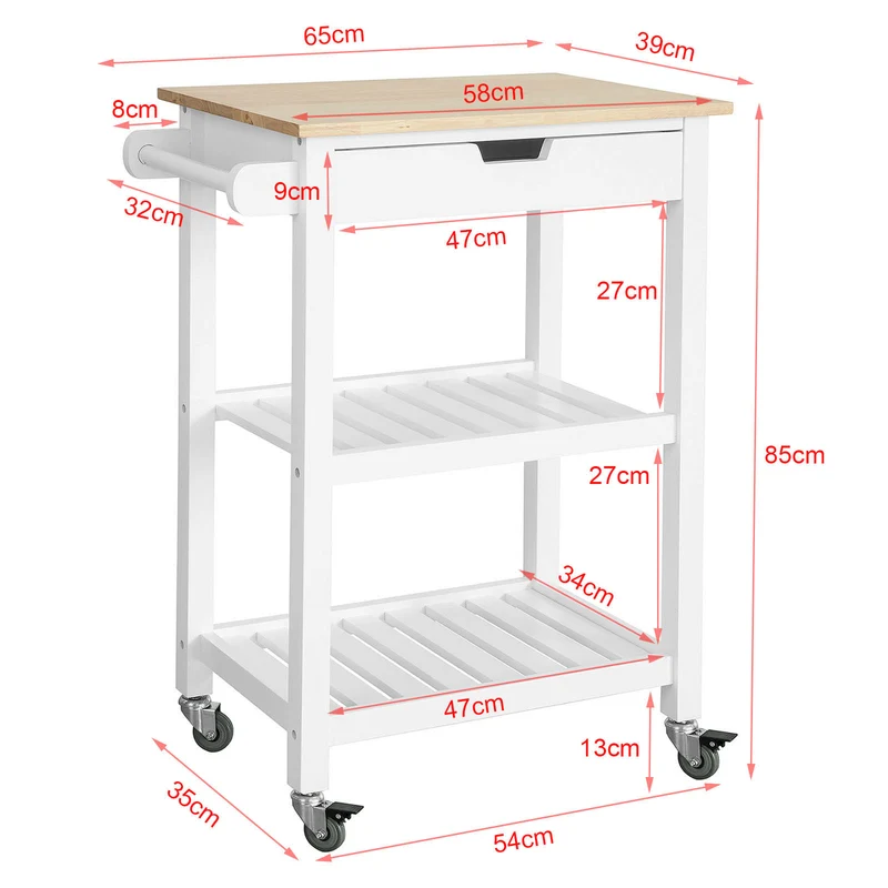 SoBuy FKW66-WN Chariot de Service Desserte à roulettes Table Roulante Cuisine avec 2 Étagères