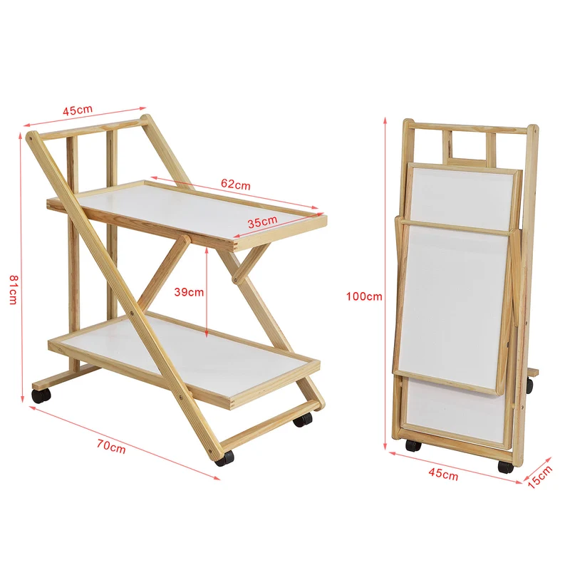 SoBuy FKW52-WN Chariot de service pliable sur roulettes 2 tablettes Desserte de cuisine roulante