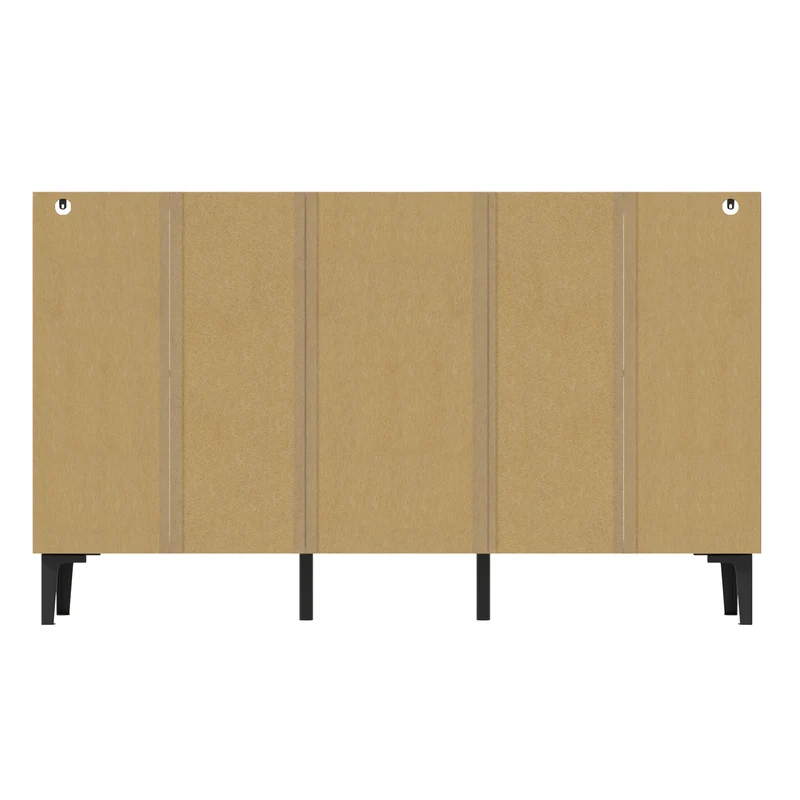 Buffet effet bois avec 4 portes cannelées 4 tiroirs 160x36x94cm RIFTKAELISYN
