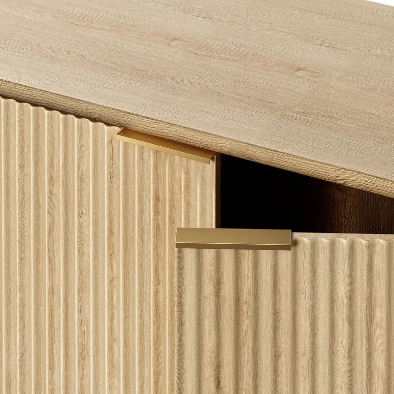 Buffet effet bois clair façade cannelée et finition dorée 80x40x80 cm VERTEXSYLTHYNOR