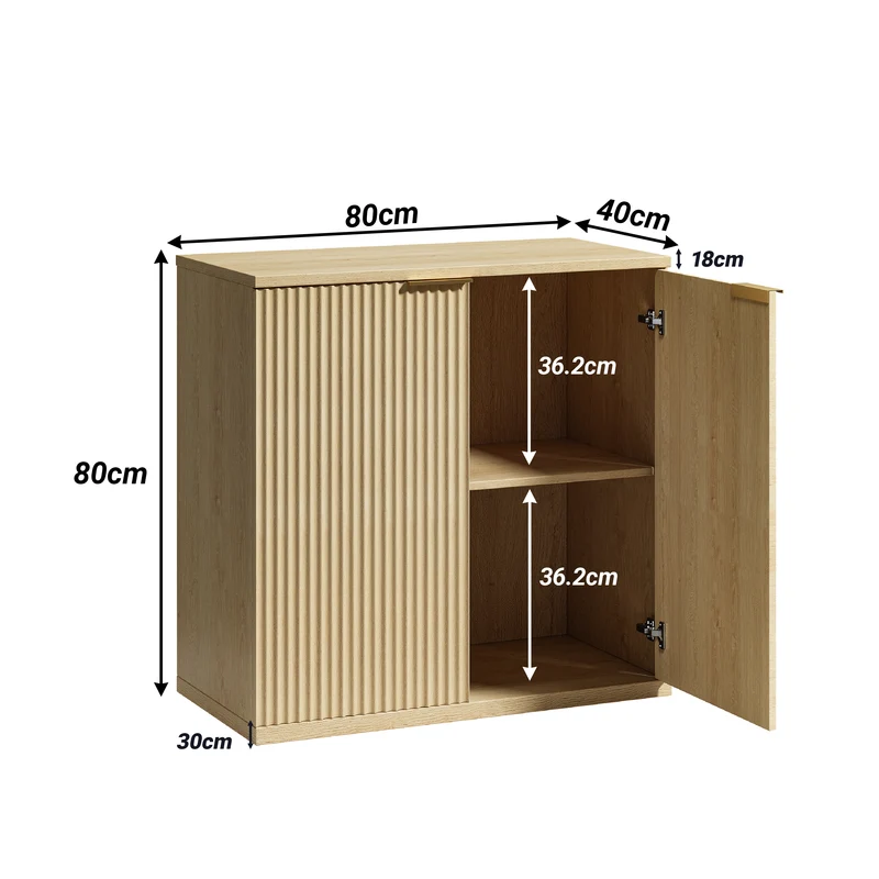 Buffet effet bois clair façade cannelée et finition dorée 80x40x80 cm VERTEXSYLTHYNOR