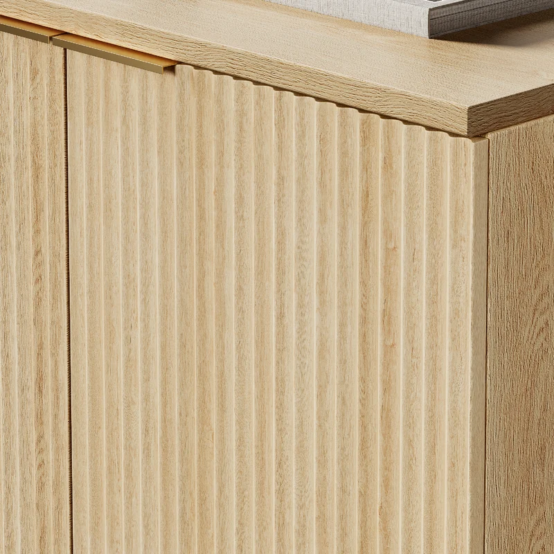 Buffet effet bois clair façade cannelée et finition dorée 80x40x80 cm VERTEXSYLTHYNOR