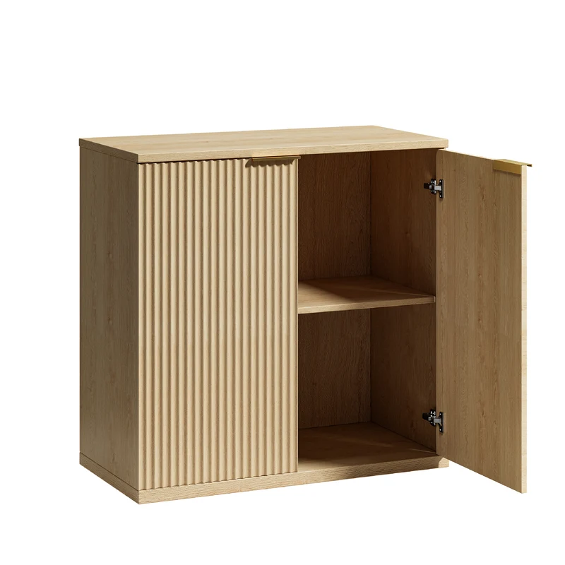 Buffet effet bois clair façade cannelée et finition dorée 80x40x80 cm VERTEXSYLTHYNOR