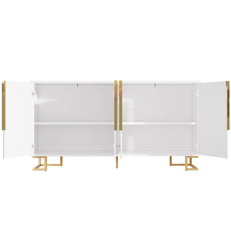 Buffet blanc portes à motif géométrique, poignées dorées 4 portes CEDARPEAK