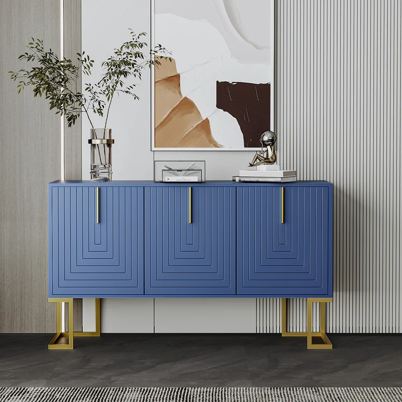 Buffet haut avec 3 portes bleu marine motif de forme U H81/B138/T40 CRUUGREN BLUE