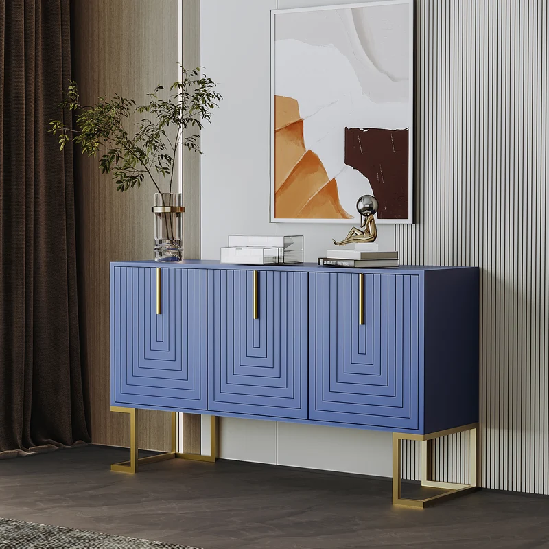 Buffet haut avec 3 portes bleu marine motif de forme U H81/B138/T40 CRUUGREN BLUE