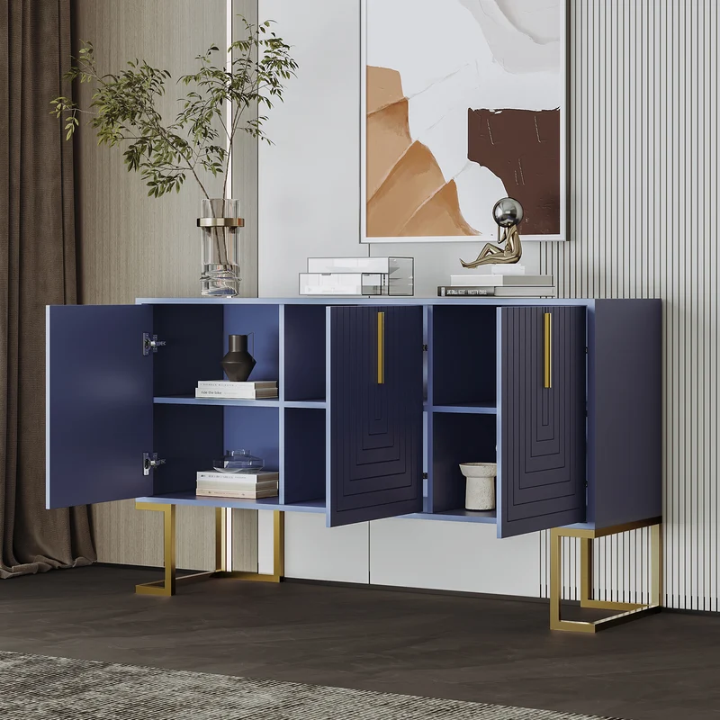Buffet haut avec 3 portes bleu marine motif de forme U H81/B138/T40 CRUUGREN BLUE