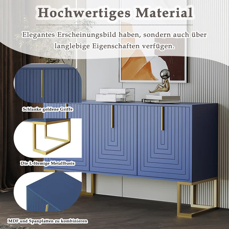 Buffet haut avec 3 portes bleu marine motif de forme U H81/B138/T40 CRUUGREN BLUE