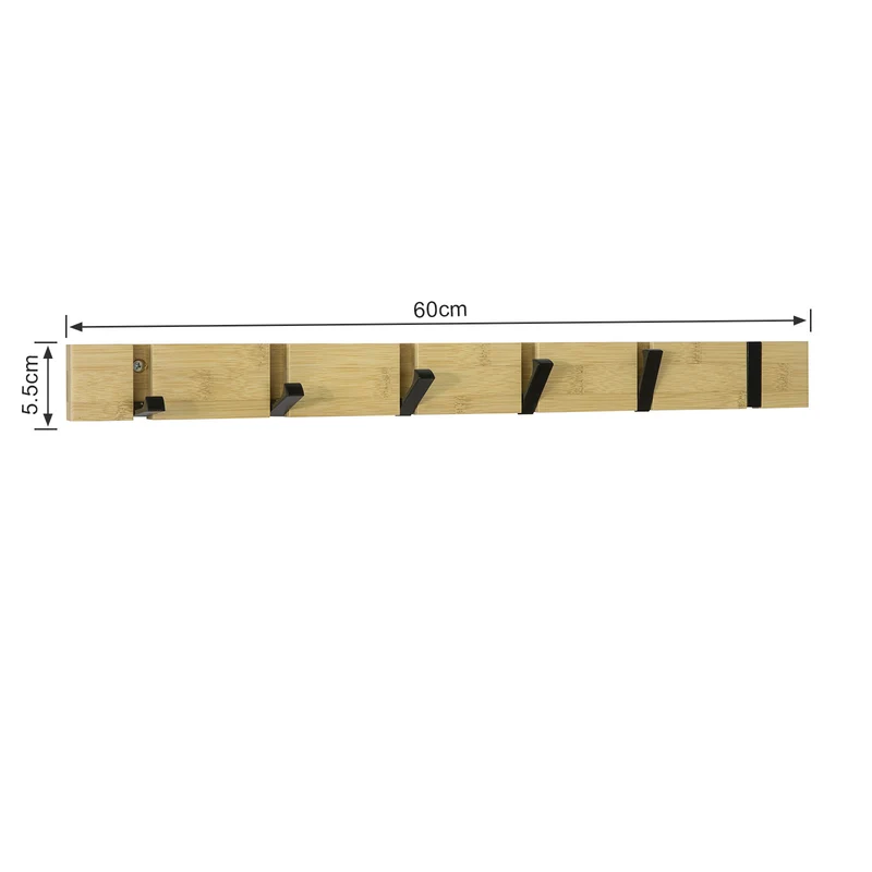 SoBuy FHK15-N Étagère Murale Porte-Manteau Porte-Serviette Mural en bambou