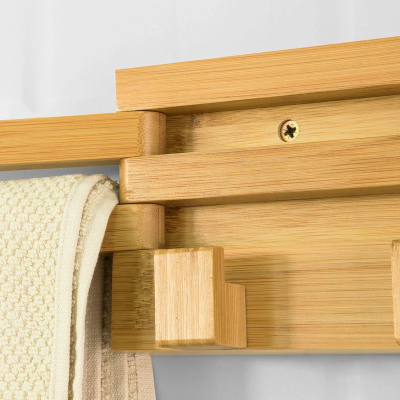 SoBuy FHK11-N Porte-Serviettes Mural en Bambou avec 3 Barres 180° Rotatives et 4 Crochets Sèche