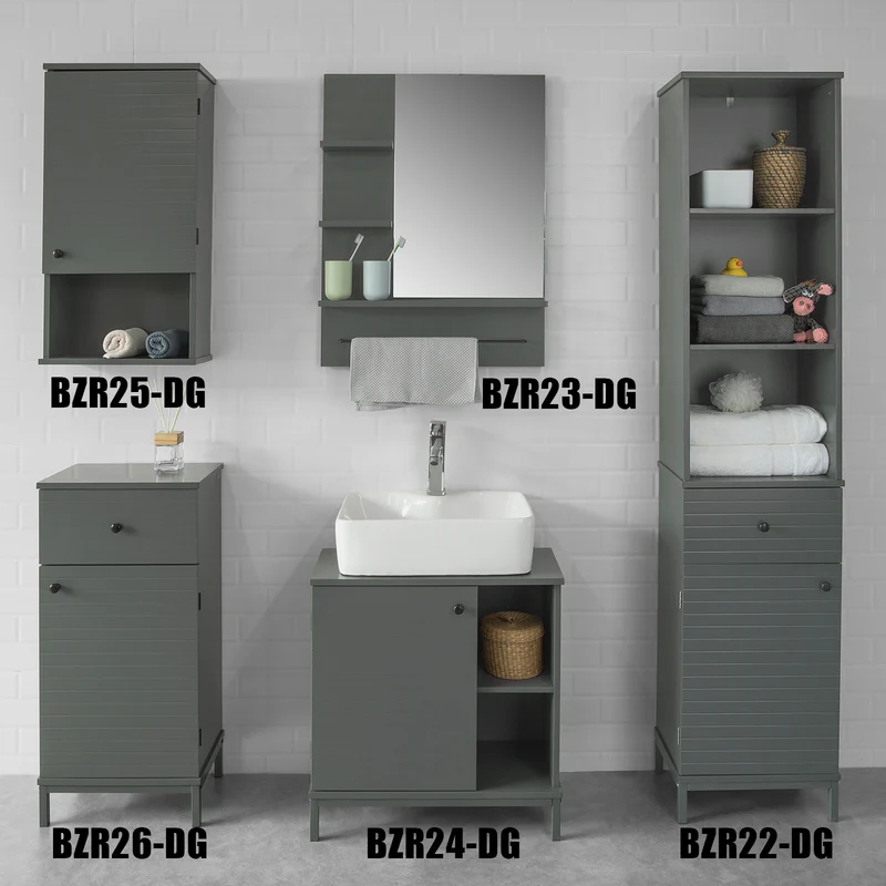 SoBuy BZR25-DG Meuble Haut Armoire Suspendue de Toilettes Placard Mural