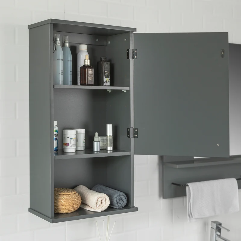 SoBuy BZR25-DG Meuble Haut Armoire Suspendue de Toilettes Placard Mural