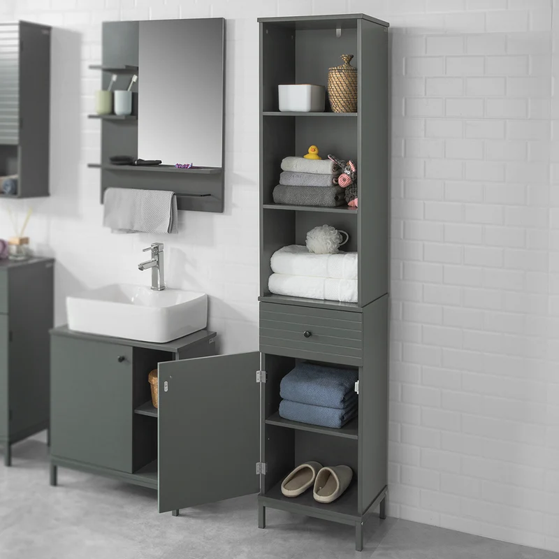SoBuy BZR22-DG Meuble Colonne de Salle de Bain Armoire Haute Meuble Rangement,SoBuy BZR22-DG