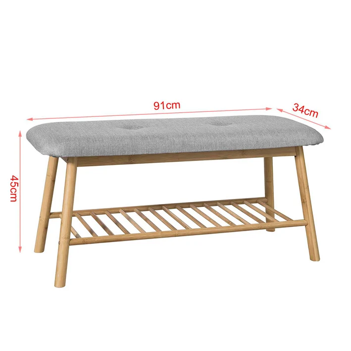 SoBuy FSR24-K-HG Banc à Chaussures Design avec Assise et 1 Étage de Rangement pour Entrée – 91x34x45 cm, Gris