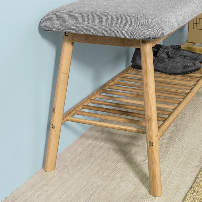 SoBuy FSR24-K-HG Banc à Chaussures Design avec Assise et 1 Étage de Rangement pour Entrée – 91x34x45 cm, Gris