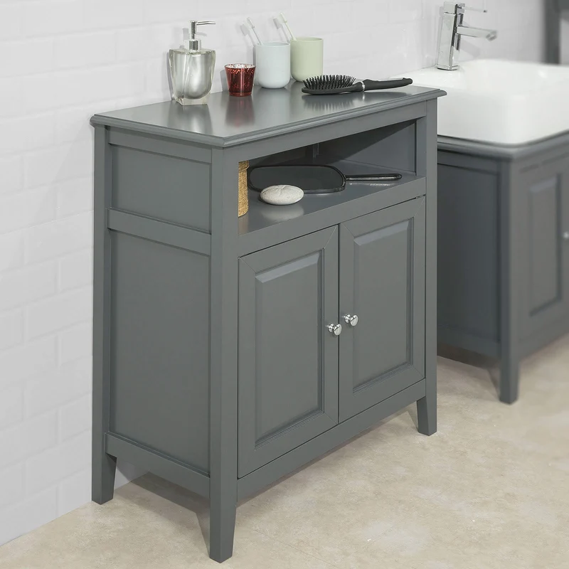 SoBuy FRG204-DG Meuble Bas de Salle de Bain Armoire Toilette Buffet Commode
