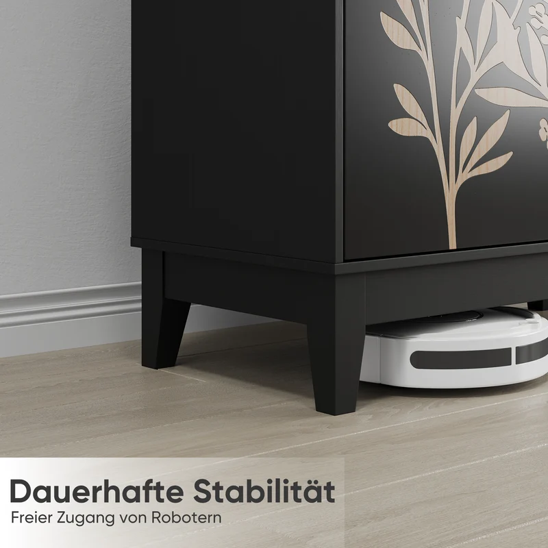 Buffet noir style champêtre à 2 porte avec motifs floraux gaufrés ELYSIUMLON