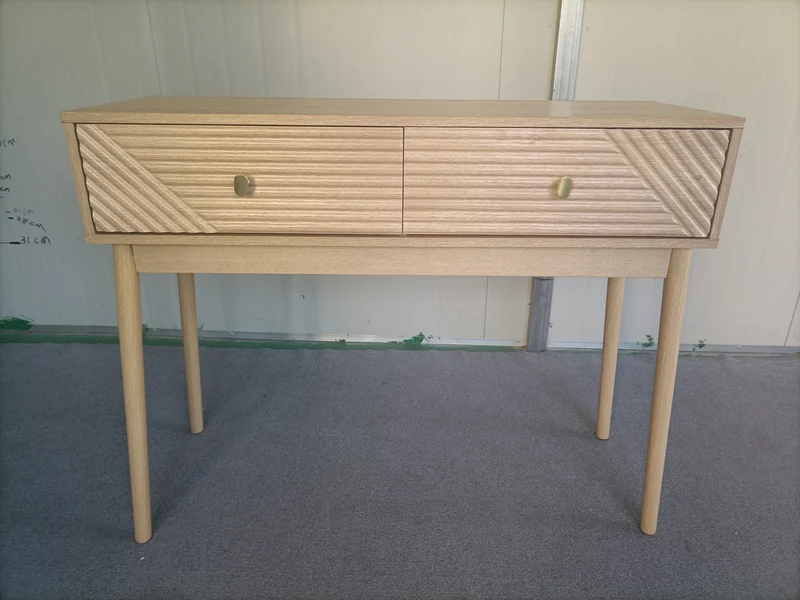 Console élégant effet chêne avec tiroirs 100x35x80cm QUANTALST