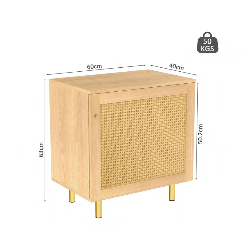 Buffet bas effet bois en rotin tressé 1 porte, 60x40x63 cm HALOITE