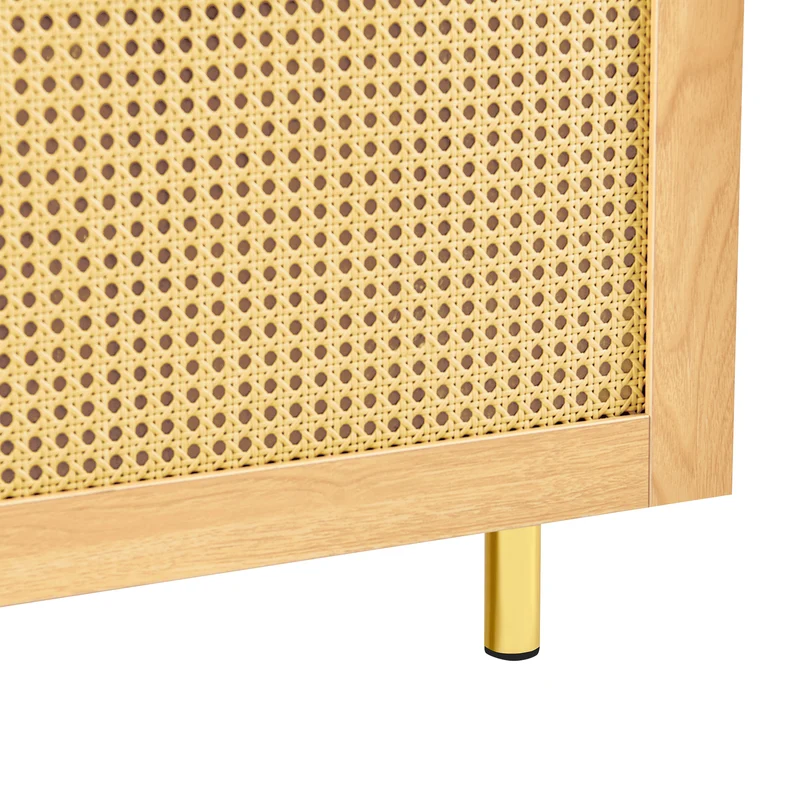 Buffet bas effet bois en rotin tressé 1 porte, 60x40x63 cm HALOITE
