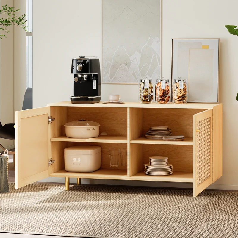 Buffet effet bois 2 portes en rotin clair 120x40x63cm CRESTORA