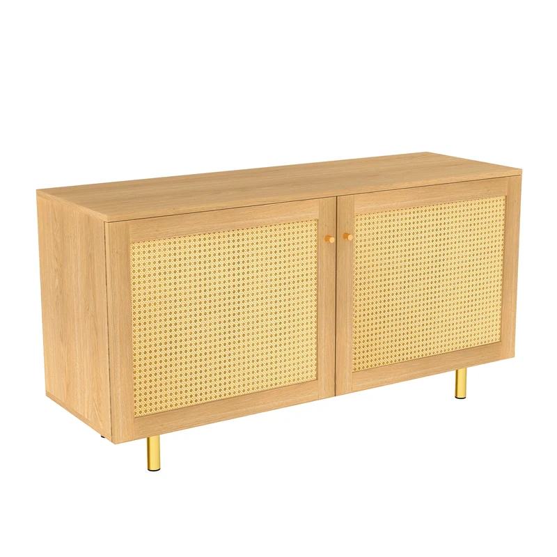 Buffet effet bois 2 portes en rotin clair 120x40x63cm CRESTORA