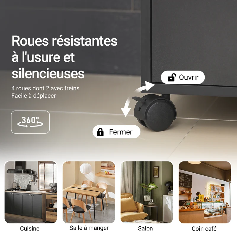 SoBuy FSB09-SCH Chariot de Cuisine sur Roulettes – Plan de Travail Extensible, 2 Étagères, Tiroir, Placard, 59×40×92 cm, Noir