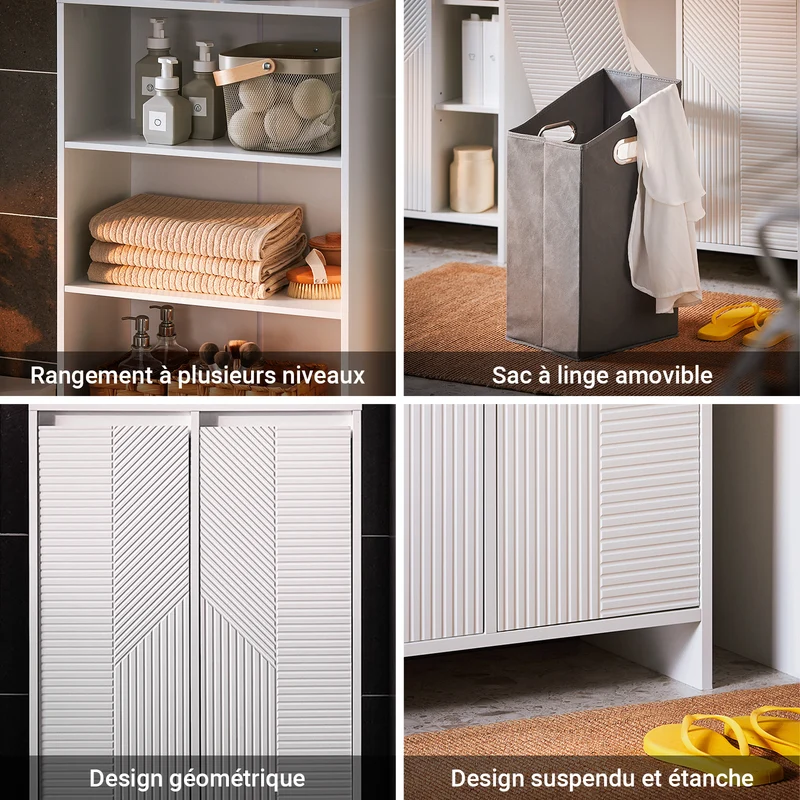 SoBuy BZR155-W Meuble Colonne Salle de Bain avec Panier à Linge – Armoire Haute Étroit avec Portes et Étagères Ouvertes – Meuble Rangement WC Blanc 60x30x171cm
