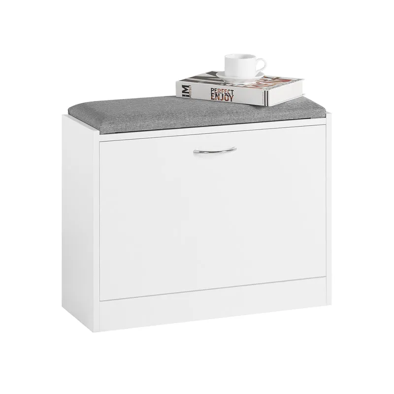 SoBuy FSR16-K-W Banc à Chaussures avec 1 Abattant et Coussin Rembourré, Coffre de Rangement Slim 24cm pour Entrée – 60x24x47 cm, Blanc