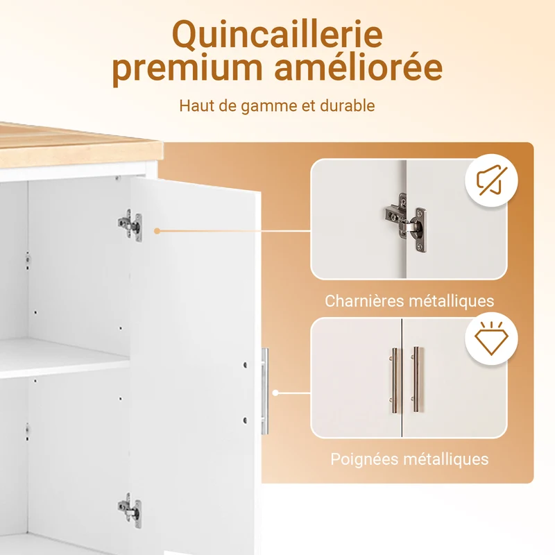 SoBuy KNL09-WN Ìlot Central de Cuisine 3-en-1 – Buffet, Table Bar et Plan de Travail, 170×60×89 cm, Blanc & Bois
