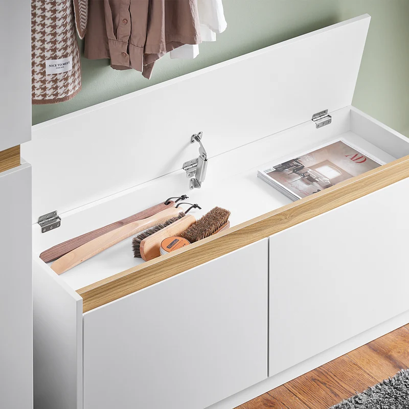 SoBuy FSR171-W Banc à Chaussures avec Compartiment Dissimulé et 2 Abattants – Charge 240 kg – Blanc et Bois
