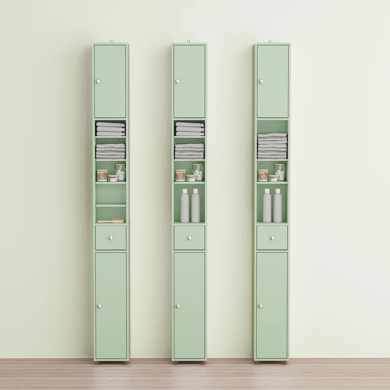 SoBuy BZR34-II-GR Colonne Salle de Bain Ultra-Étroite 20×20×180 cm – Tiroir Central, Étagères Réglables, Vert Clair