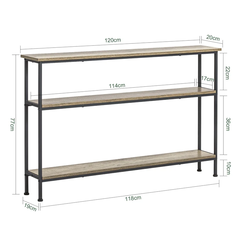 SoBuy FSB49-PZ Table Console Meuble Entrée Couloir avec 3 Étagères de Rangement, Étagères arrière Canapé, Style Industriel pour Salon ou Hall - L120xP20xH77cm, Métal & Bois