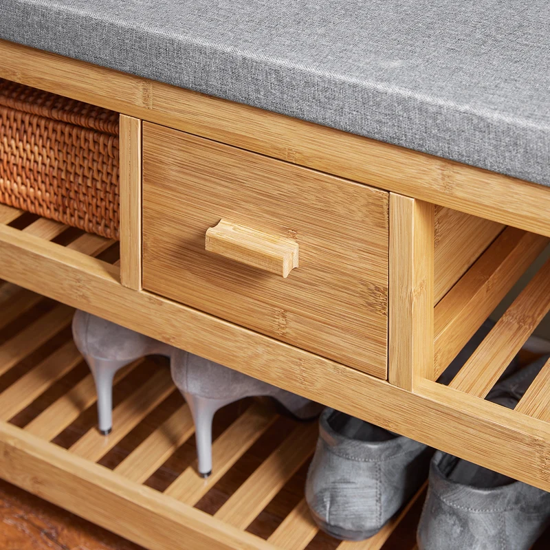 SoBuy FSR75-N Banc à Chaussures avec Tiroir et Assise, Étagère de Rangement pour Entrée Couloir – 91x34x45 cm, Naturel