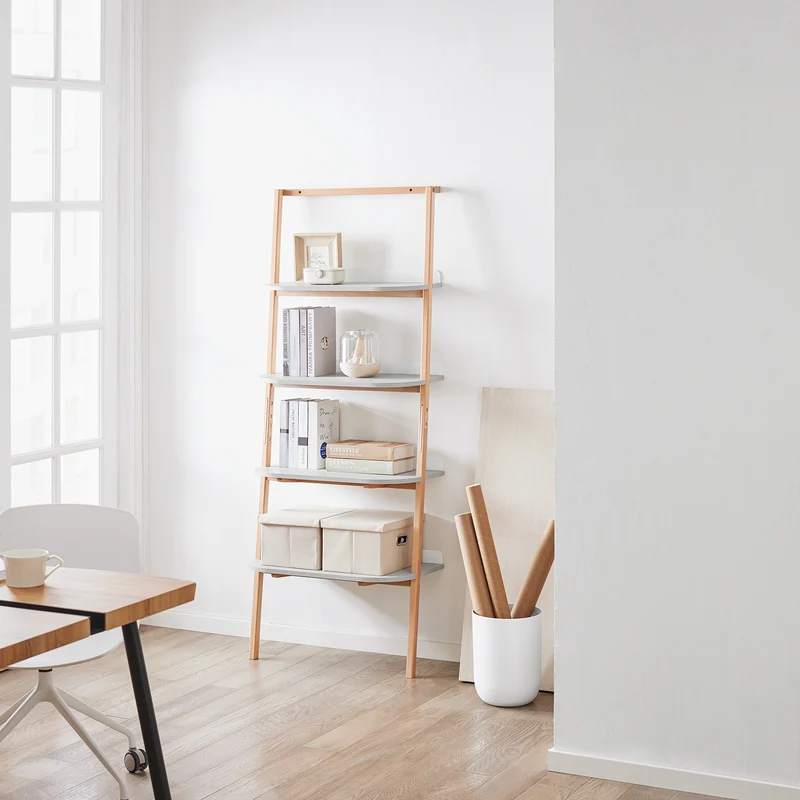 SoBuy HSTR02-HG Bibliothèque avec 4 Niveaux, pour Salon et Chambre, Rangement Optimisé, Design Fonctionnel, Usage Quotidien, Pratique – L65×P39×H169 cm, Gris
