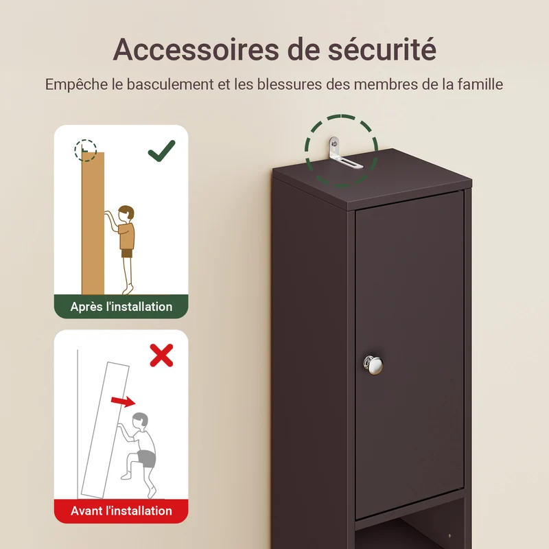 SoBuy BZR34-II-BR Colonne Salle de Bain Ultra-Étroite 20×20×180 cm – 1 Tiroir, 2 Portes, 5 Compartiments, Brun