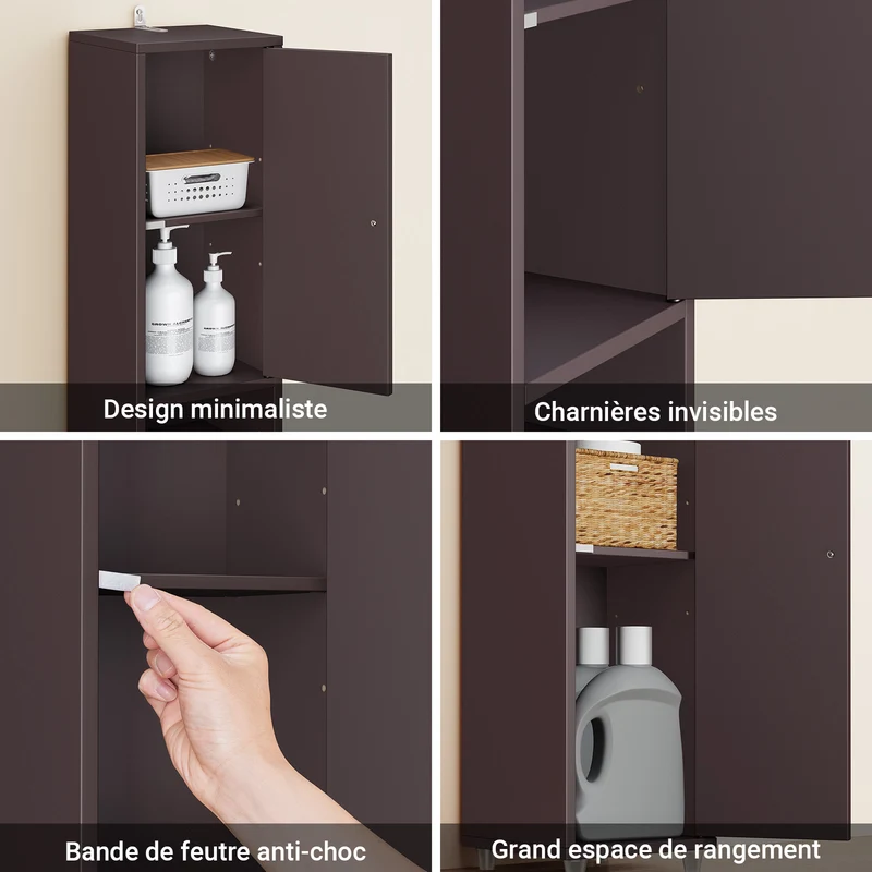 SoBuy BZR34-II-BR Colonne Salle de Bain Ultra-Étroite 20×20×180 cm – 1 Tiroir, 2 Portes, 5 Compartiments, Brun