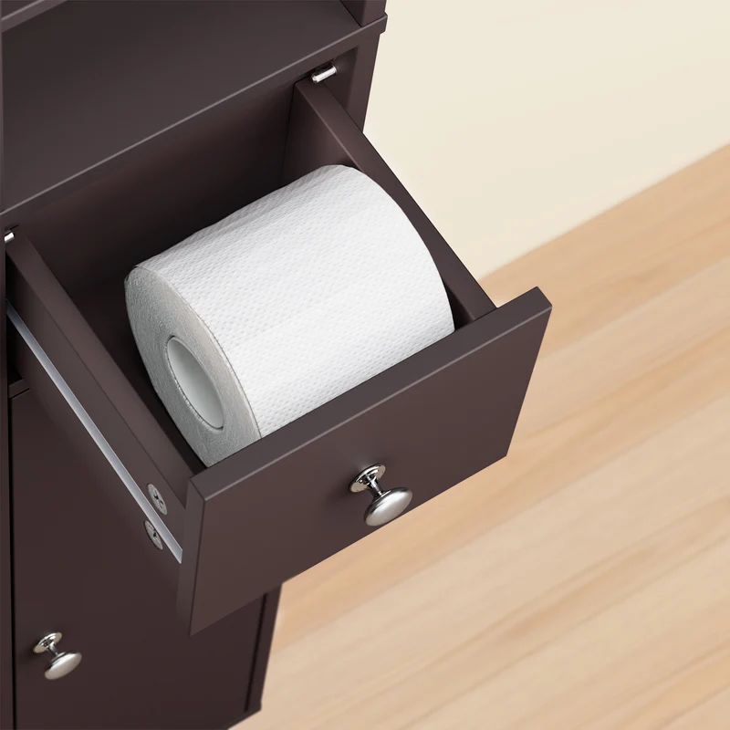 SoBuy BZR34-II-BR Colonne Salle de Bain Ultra-Étroite 20×20×180 cm – 1 Tiroir, 2 Portes, 5 Compartiments, Brun