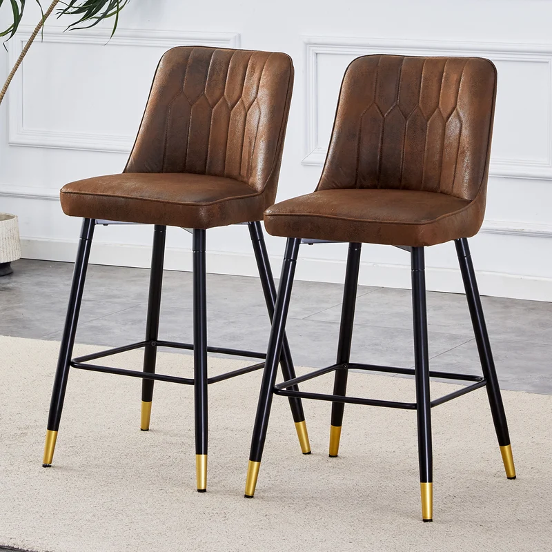Ensemble de 2 tabourets de bar tissu marron, pied métal noir et repose pieds, hauteur d'asssie 68cm CLARITYLCA