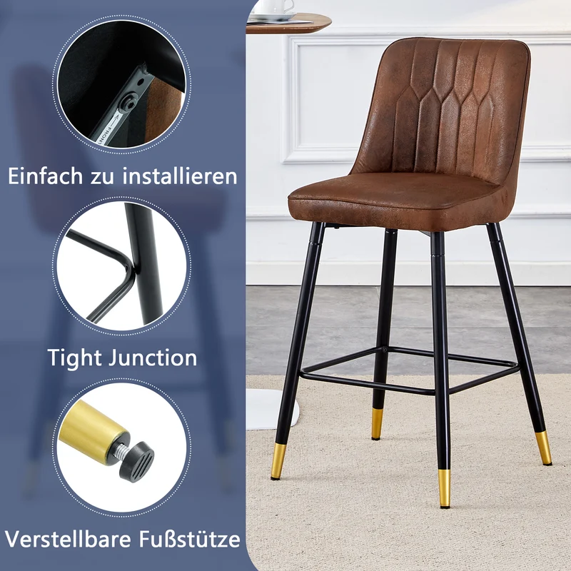 Ensemble de 2 tabourets de bar tissu marron, pied métal noir et repose pieds, hauteur d'asssie 68cm CLARITYLCA