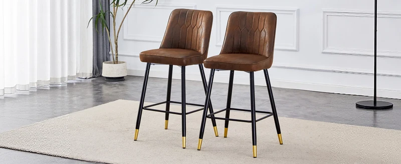 Ensemble de 2 tabourets de bar tissu marron, pied métal noir et repose pieds, hauteur d'asssie 68cm CLARITYLCA