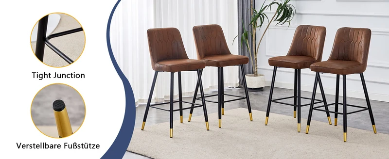 Ensemble de 2 tabourets de bar tissu marron, pied métal noir et repose pieds, hauteur d'asssie 68cm CLARITYLCA